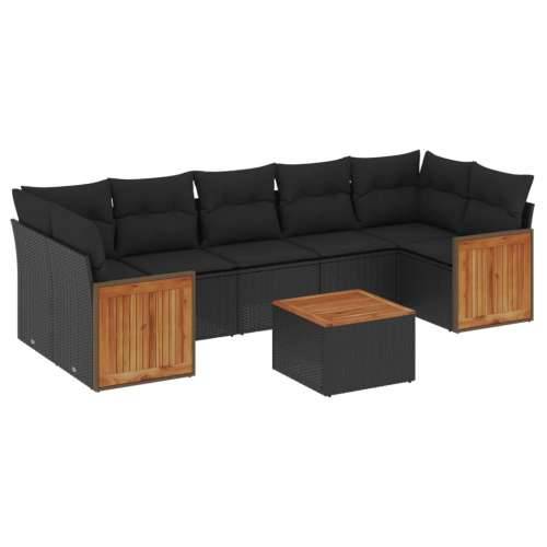 Vrtna garnitura - 8-dijelni set vrtnih sofa od poliratana s jastucima crni - Crna 1 Cijena