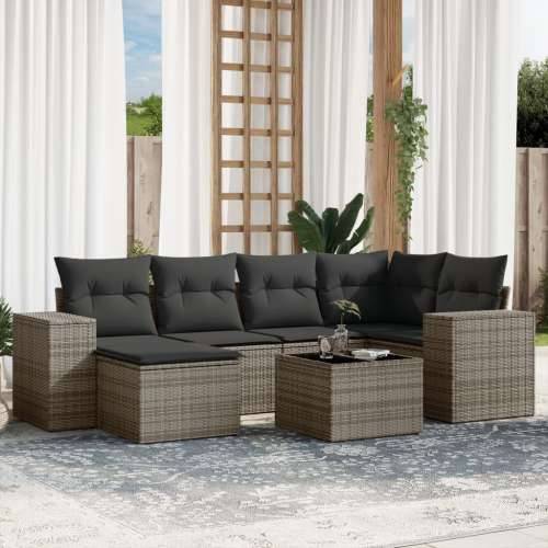 Vrtna garnitura - 7-dijelni set vrtnih sofa sivi od poliratana - Siva Sa stolom 1 Cijena
