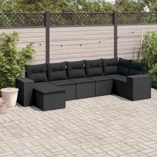 Vrtna garnitura - 7-dijelni set vrtnih sofa od poliratana s jastucima crni - Crna Sa stolom 1 Cijena