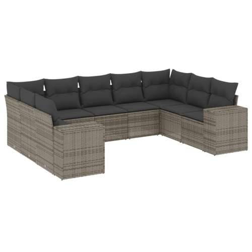 Vrtna garnitura - 9-dijelni set vrtnih sofa od poliratana s jastucima sivi - Siva Sa stolom 1 Cijena