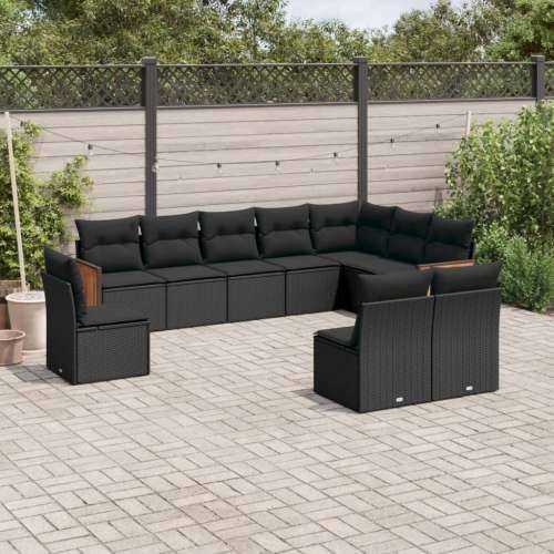 Vrtna garnitura - 10-dijelni set vrtnih sofa s jastucima crni od poliratana - Crna Bez stola 1 Cijena