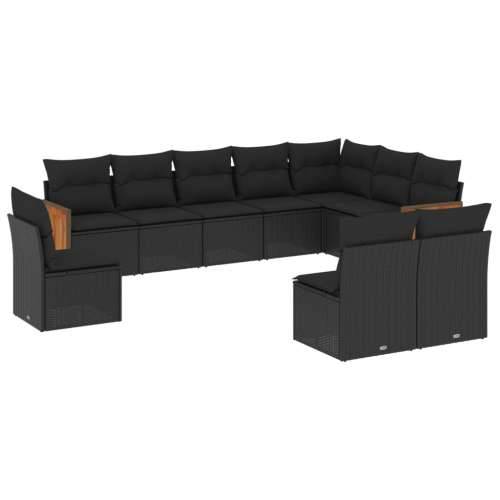 Vrtna garnitura - 10-dijelni set vrtnih sofa s jastucima crni od poliratana - Crna Bez stola 1 Cijena
