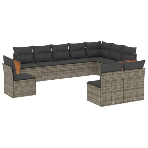 Vrtna garnitura - 10-dijelni set vrtnih sofa od poliratana s jastucima sivi - Siva Bez stola 1 Cijena