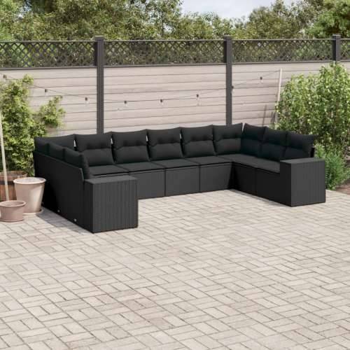 Vrtna garnitura - 10-dijelni set vrtnih sofa s jastucima crni od poliratana - Crna Sa stolom 1 Cijena