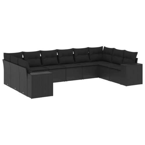 Vrtna garnitura - 10-dijelni set vrtnih sofa s jastucima crni od poliratana - Crna Sa stolom 1 Cijena