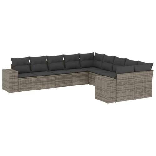 Vrtna garnitura - 10-dijelni set vrtnih sofa od poliratana s jastucima sivi - Siva Sa stolom 1 Cijena