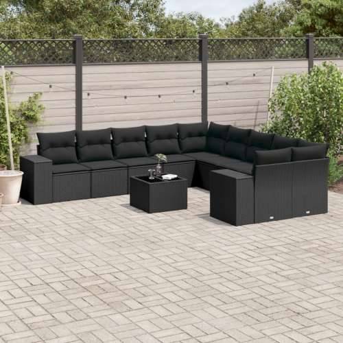 Vrtna garnitura - 11-dijelni set vrtnih sofa od poliratana s jastucima crni - Crna Bez stola 1 Cijena