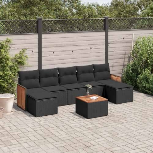 Vrtna garnitura - 8-dijelni set vrtnih sofa od poliratana s jastucima crni - Crna Sa stolom 1 Cijena