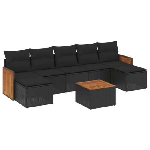 Vrtna garnitura - 8-dijelni set vrtnih sofa od poliratana s jastucima crni - Crna Sa stolom 1 Cijena