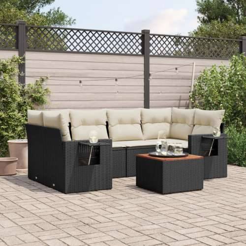 Vrtna garnitura - 7-dijelni set vrtnih sofa od poliratana s jastucima crni - Crna i krem 1 Cijena