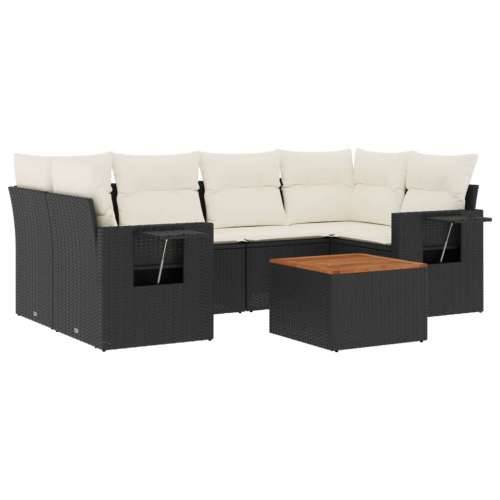 Vrtna garnitura - 7-dijelni set vrtnih sofa od poliratana s jastucima crni - Crna i krem 1 Cijena
