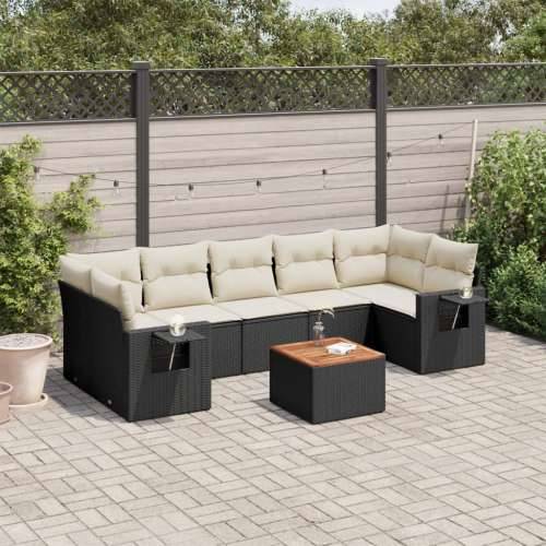 Vrtna garnitura - 8-dijelni set vrtnih sofa od poliratana s jastucima crni - Crna i krem 1 Cijena