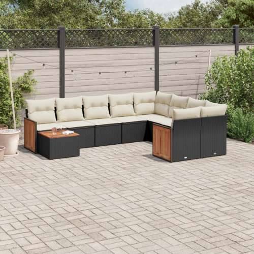 Vrtna garnitura - 10-dijelni set vrtnih sofa s jastucima crni od poliratana - Crna i krem 1 Cijena