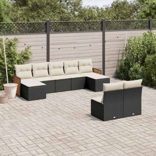 Vrtna garnitura - 9-dijelni set vrtnih sofa s jastucima crni od poliratana - Crna i krem Bez stola 1 Cijena