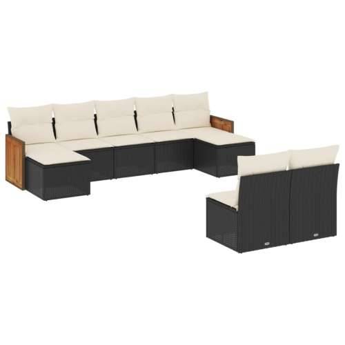 Vrtna garnitura - 9-dijelni set vrtnih sofa s jastucima crni od poliratana - Crna i krem Bez stola 1 Cijena