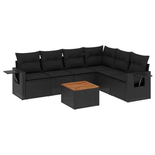 Vrtna garnitura - 7-dijelni set vrtnih sofa od poliratana s jastucima crni - Crna 1 kutna + stol + 3x srednja Cijena