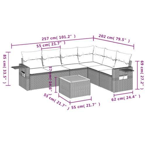Vrtna garnitura - 7-dijelni set vrtnih sofa od poliratana s jastucima crni - Crna 1 kutna + stol + 3x srednja Cijena