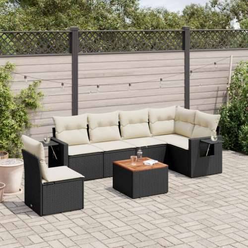 Vrtna garnitura - 7-dijelni set vrtnih sofa od poliratana s jastucima crni - Crna i krem 1 3x srednja + stol + kutna Cijena