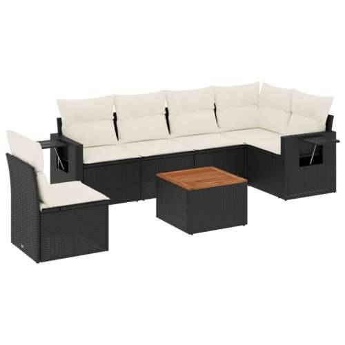 Vrtna garnitura - 7-dijelni set vrtnih sofa od poliratana s jastucima crni - Crna i krem 1 3x srednja + stol + kutna Cijena