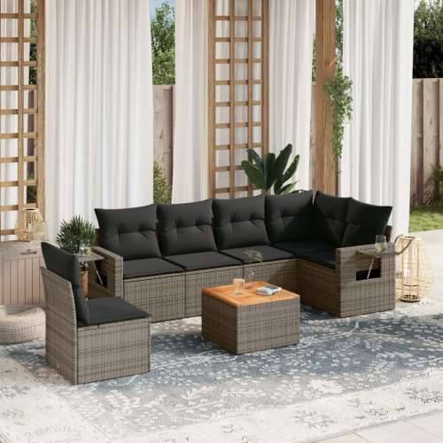 Vrtna garnitura - 7-dijelni set vrtnih sofa sivi od poliratana - Siva 1 3x srednja + stol + kutna Cijena