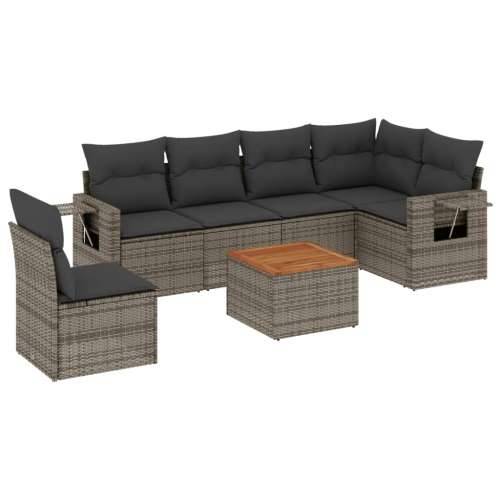 Vrtna garnitura - 7-dijelni set vrtnih sofa sivi od poliratana - Siva 1 3x srednja + stol + kutna Cijena