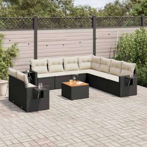 Vrtna garnitura - 10-dijelni set vrtnih sofa s jastucima crni od poliratana - Crna i krem 1 Cijena