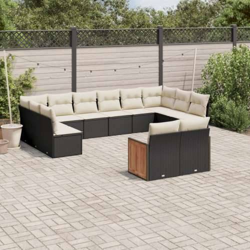 Vrtna garnitura - 12-dijelni set vrtnih sofa od poliratana s jastucima crni - Crna i krem Bez stola 1 Cijena
