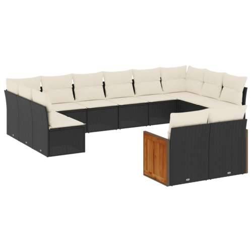 Vrtna garnitura - 12-dijelni set vrtnih sofa od poliratana s jastucima crni - Crna i krem Bez stola 1 Cijena