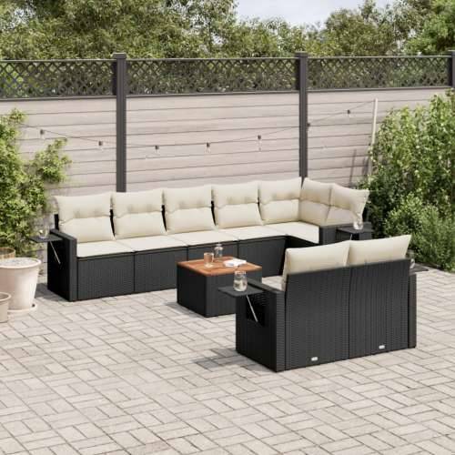 Vrtna garnitura - 9-dijelni set vrtnih sofa s jastucima crni od poliratana - Crna i krem 1 kutna + stol + 3x srednja Cijena