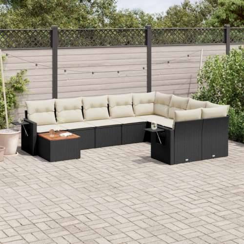 Vrtna garnitura - 10-dijelni set vrtnih sofa s jastucima crni od poliratana - Crna i krem 1 stol + 2x kutna + 5x srednja Cijena