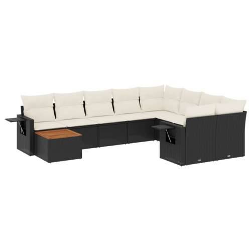 Vrtna garnitura - 10-dijelni set vrtnih sofa s jastucima crni od poliratana - Crna i krem 1 stol + 2x kutna + 5x srednja Cijena