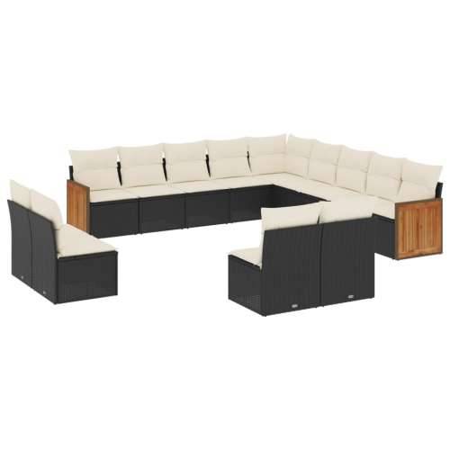 Vrtna garnitura - 13-dijelni set vrtnih sofa s jastucima poliratan crni - Crna i krem Bez stola 1 Cijena