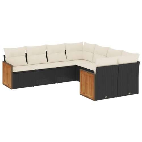 Vrtna garnitura - 8-dijelni set vrtnih sofa od poliratana s jastucima crni - Crna i krem 1 Cijena