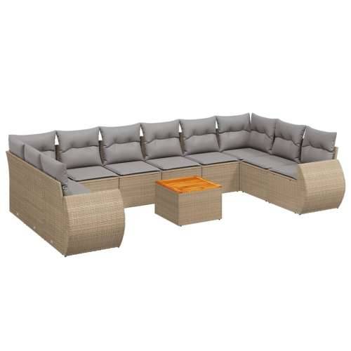 Vrtna garnitura - 11-dijelni set vrtnih sofa od poliratana s jastucima bež - bež i siva 2x corner + table + 6x middle 1 Cijena