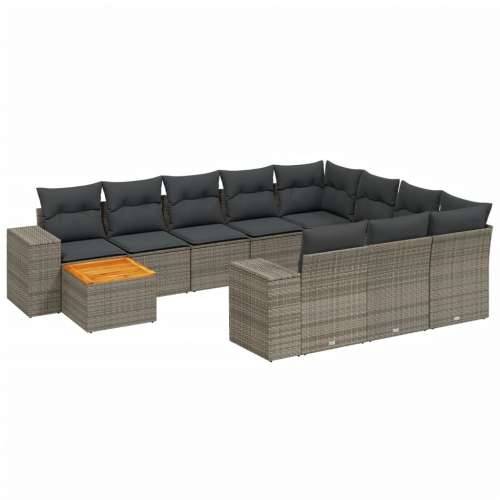 Vrtna garnitura - 11-dijelni set vrtnih sofa od poliratana s jastucima sivi - siva i tamnosiva stol + 6x srednja + 2x kutna 1 Cijena