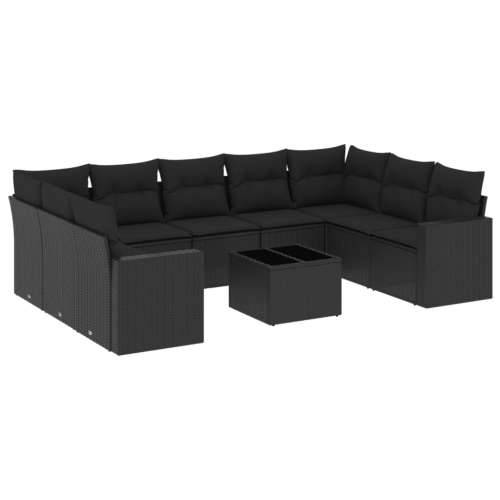Vrtna garnitura - 10-dijelni set vrtnih sofa s jastucima crni od poliratana - Crna 1 Sa stolom Cijena