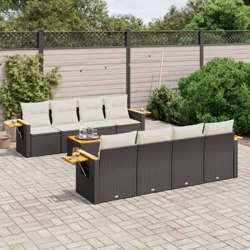 Vrtna garnitura - 9-dijelni set vrtnih sofa s jastucima crni od poliratana - Crna i krem 1 Cijena