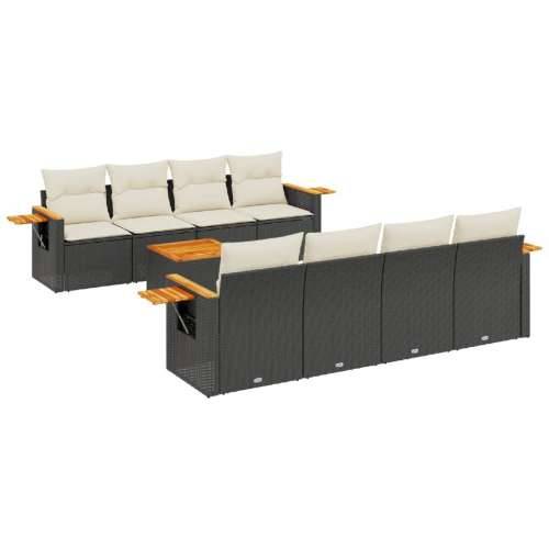 Vrtna garnitura - 9-dijelni set vrtnih sofa s jastucima crni od poliratana - Crna i krem 1 Cijena