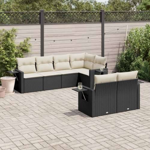 Vrtna garnitura - 7-dijelni set vrtnih sofa od poliratana s jastucima crni - Crna i krem 1 Cijena