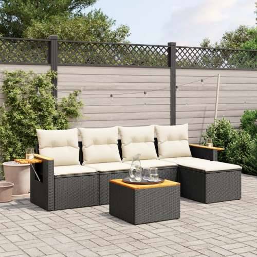 Vrtna garnitura - 6-dijelni set vrtnih sofa s jastucima crni od poliratana - Crna i krem Sa stolom 1 Cijena