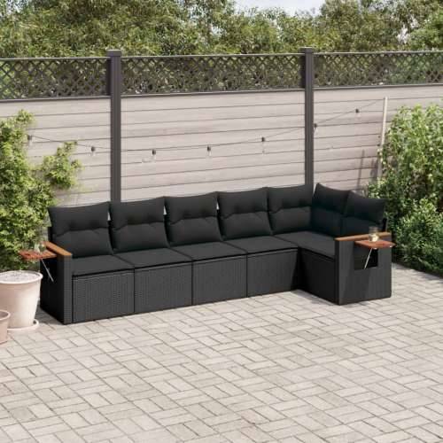 Vrtna garnitura - 6-dijelni set vrtnih sofa s jastucima crni od poliratana - Crna Bez stola 1 Cijena