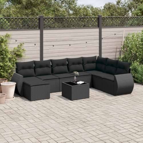 Vrtna garnitura - 9-dijelni set vrtnih sofa s jastucima crni od poliratana - Crna Sa stolom 1 Cijena