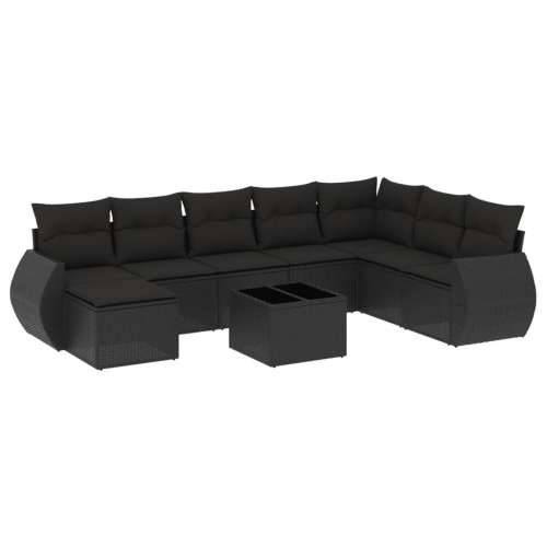 Vrtna garnitura - 9-dijelni set vrtnih sofa s jastucima crni od poliratana - Crna Sa stolom 1 Cijena