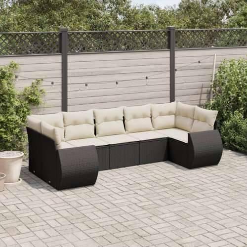 Vrtna garnitura - 7-dijelni set vrtnih sofa od poliratana s jastucima crni - Crna i krem 1 Cijena