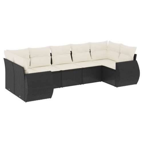 Vrtna garnitura - 7-dijelni set vrtnih sofa od poliratana s jastucima crni - Crna i krem 1 Cijena