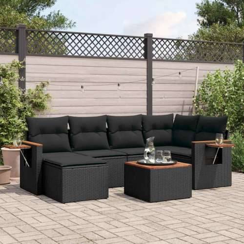 Vrtna garnitura - 7-dijelni set vrtnih sofa od poliratana s jastucima crni - Crna Sa stolom 1 Cijena