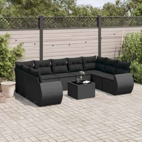Vrtna garnitura - 10-dijelni set vrtnih sofa s jastucima crni od poliratana - Crna Sa stolom 1 Cijena