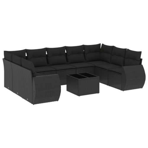 Vrtna garnitura - 10-dijelni set vrtnih sofa s jastucima crni od poliratana - Crna Sa stolom 1 Cijena