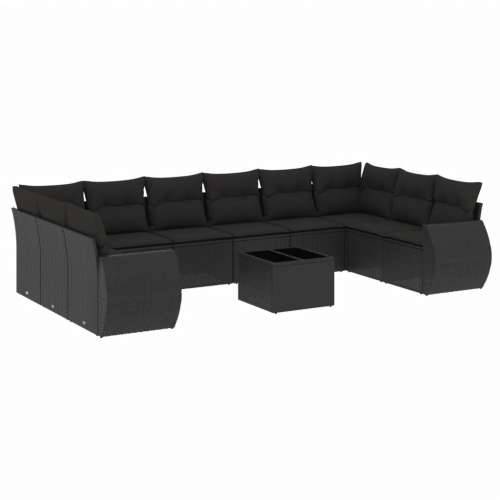 Vrtna garnitura - 11-dijelni set vrtnih sofa od poliratana s jastucima crni - Crna Sa stolom 1 Cijena