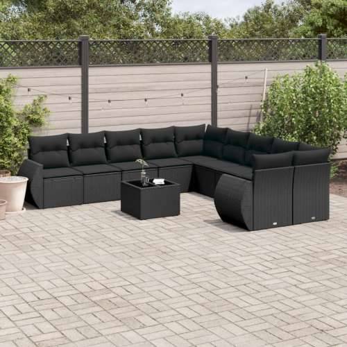 Vrtna garnitura - 11-dijelni set vrtnih sofa od poliratana s jastucima crni - Crna Sa stolom 1 Cijena